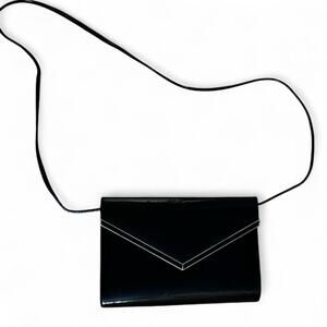 Black patent‎ leather and Gold Cross body formal clutch 10x6.5"